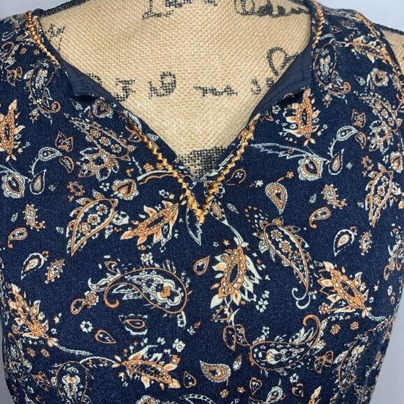Market & Spruce Navy Blue Multicolor Boho Paisley Embroidered Dress - Picture 4 of 8